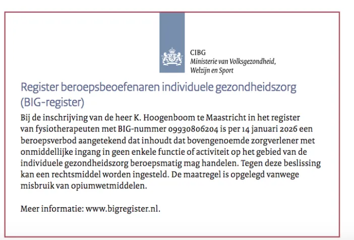 Beroepsverbod voor fysiotherapeut